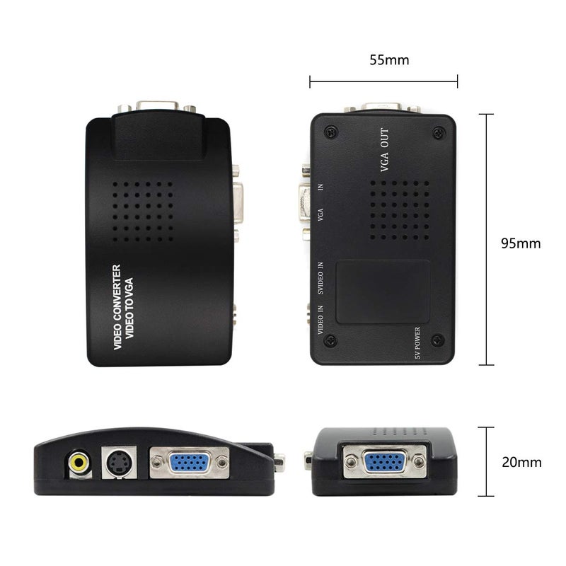 HDSUNWSTD PC Laptop Composite Video TV RCA Composite S-Video AV in to PC VGA LCD Out Converter Adapter Switch Box Black - Image 5